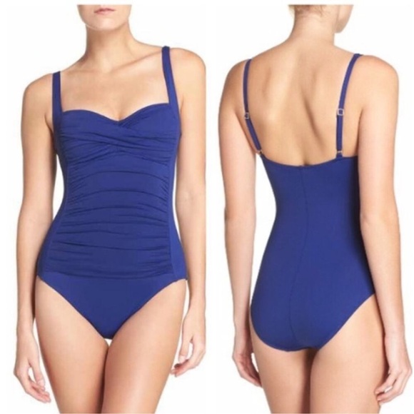 EUC - La Blanca Island Goddess Twist Front Shirred One Piece Swimsuit - size 8 - Picture 2 of 5